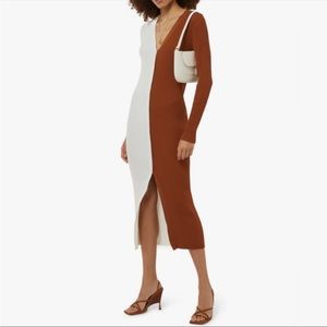 NWT- Staud Shoko Colorblock Sweater Dress tan/white Size Medium